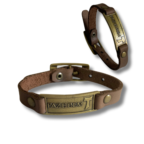 166678 PULSERA DE CUERO FRASE PAZ Y BIEM OV