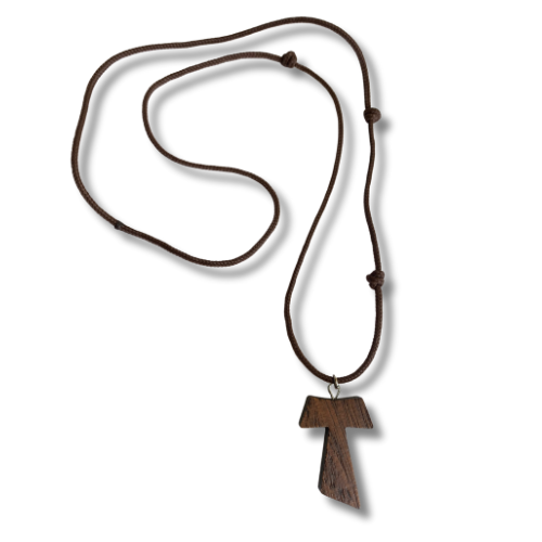 (803) COLLAR CRUZ TAU RUSTICO MAD CON CORDON