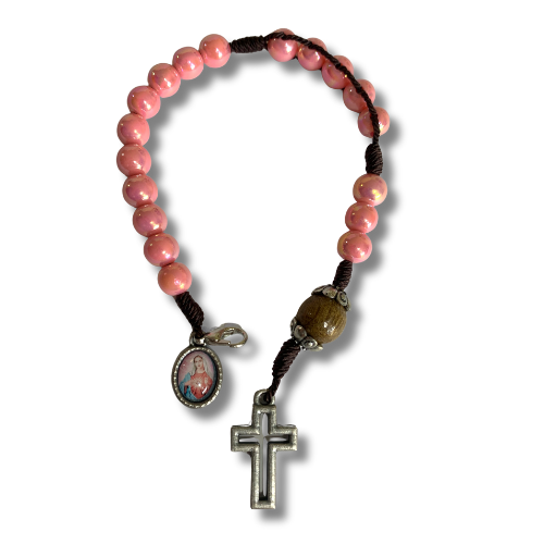 PULSERA PERLA ROSA SAGRADO CORAZÓN DE MARIA 6077ICM