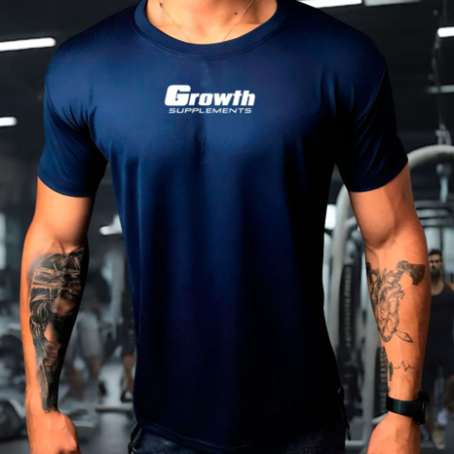 Camisa Dry Fit Masculina - MODELO GROWTH 01 - Academia, Corrida, CrossFit, , tecido leve AntiOdor - Alta Durabilidade  Azul Marinho/M