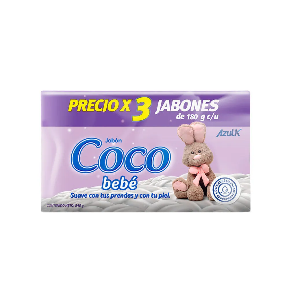Jabón en Barra Coco Bebé AzulK x 3 Unds x 180g c/u