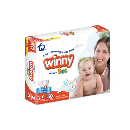 Pañales Desechables Winny Ultratrim Sec Etapa 3 Paca x 50 Pañales