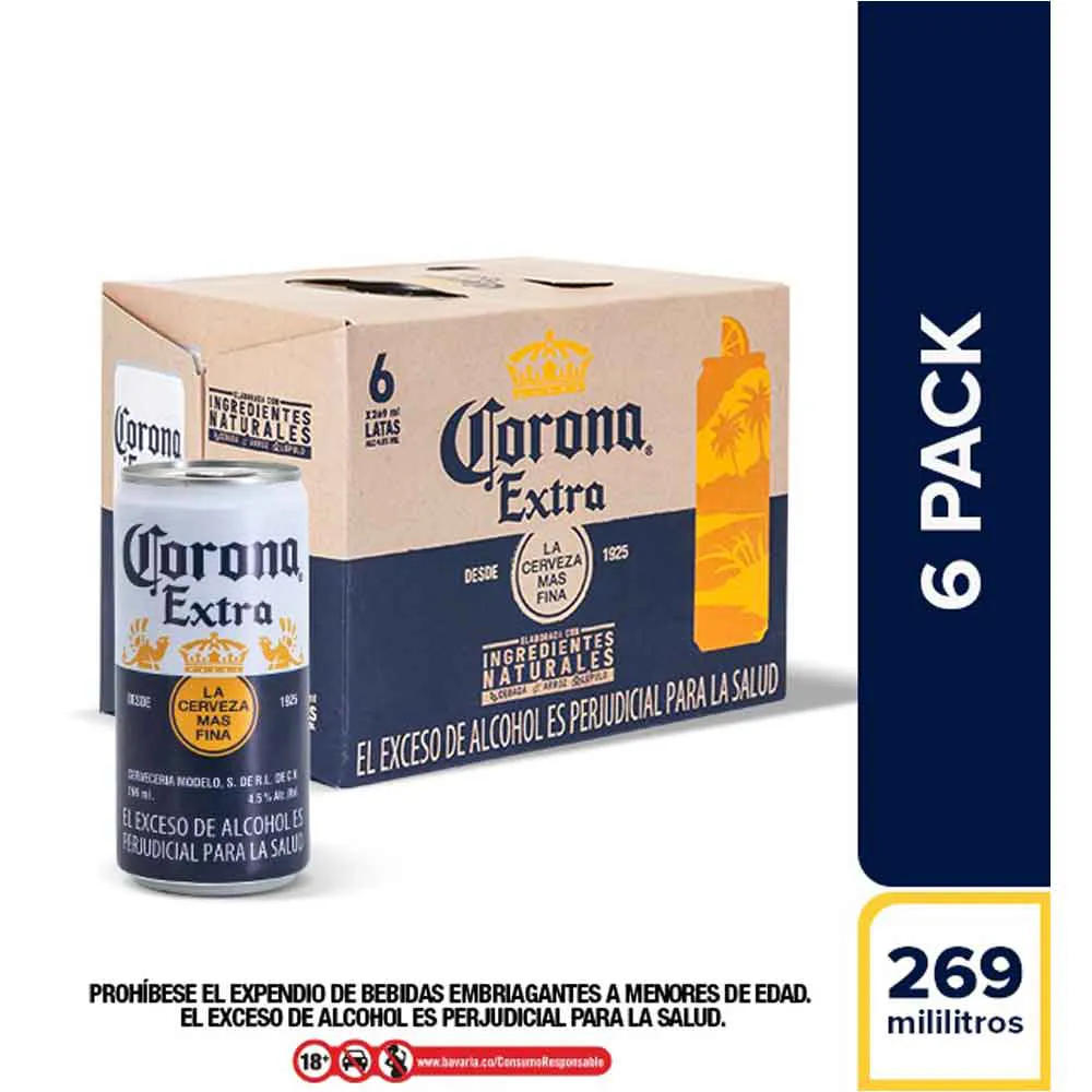 Corona Extra Cerveza 6 Lata 269 ml Caja