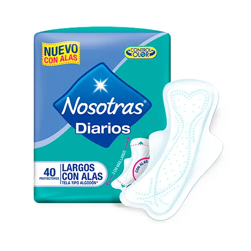 Protectores Diarios Nosotras Largos Con Alas, Paquete x 40 Unds
