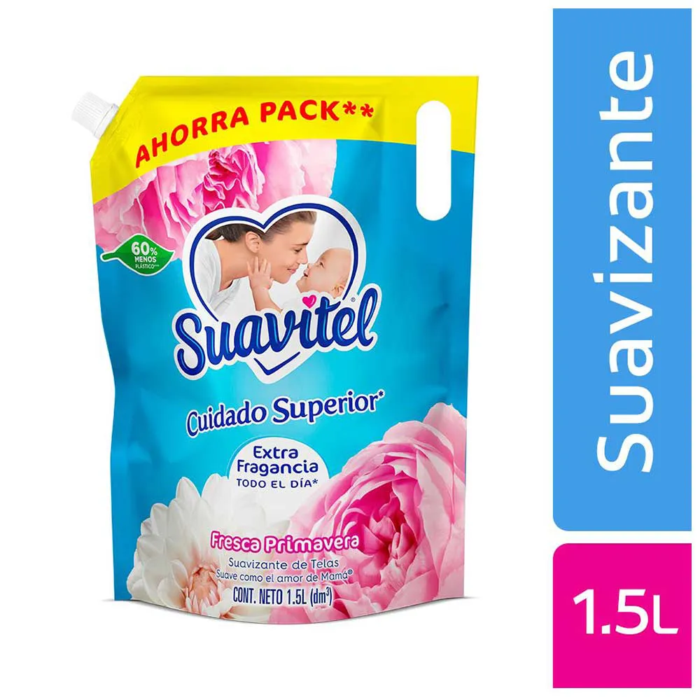 Suavizante de Ropa Suavitel Cuidado Superior Fresca Primavera, Doypack x 1500 ml